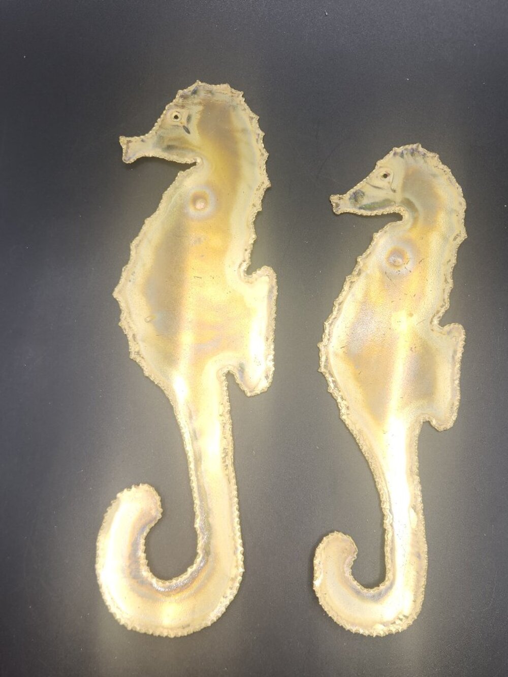 Handmade Metal Seahorse Art Wall Hangings Set of 2 Decor Vtg